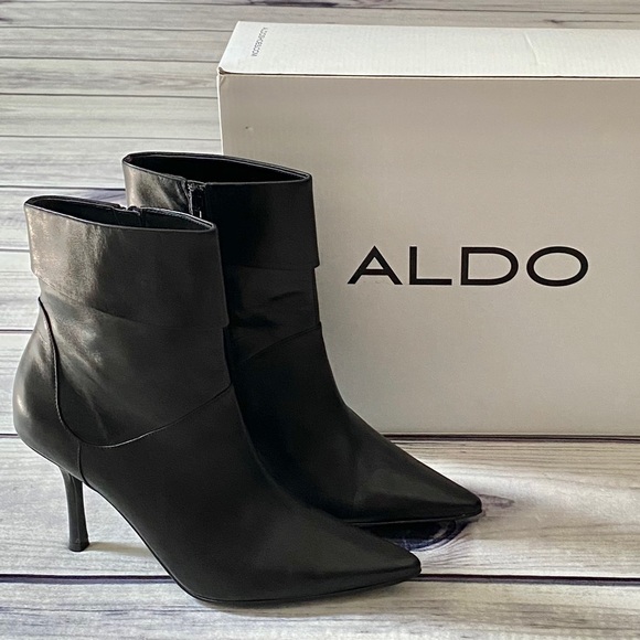 Aldo Shoes - Aldo Matier Black Leather Mid Ankle Boots